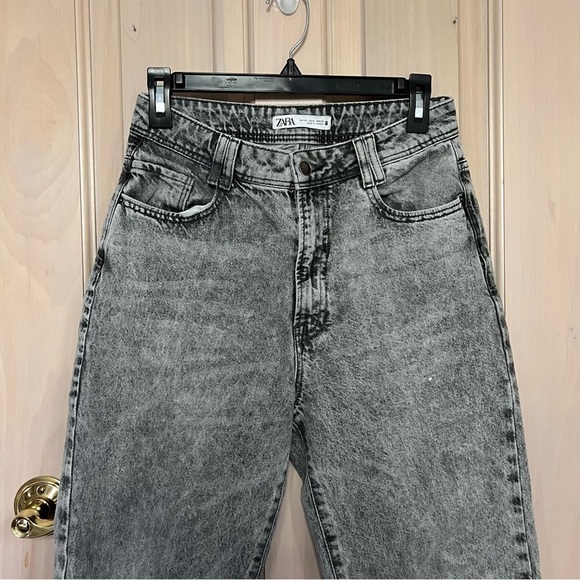Zara Straight leg acid washed black gray raw frayed hem jeans 9589 - Picture 2 of 11